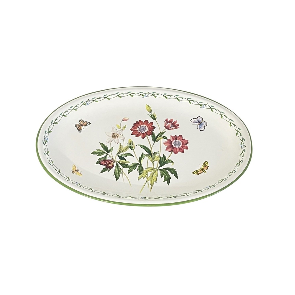 Studio Nova Serving Platter Garden Bloom Y2372 White Floral Butterfly Oval 14in